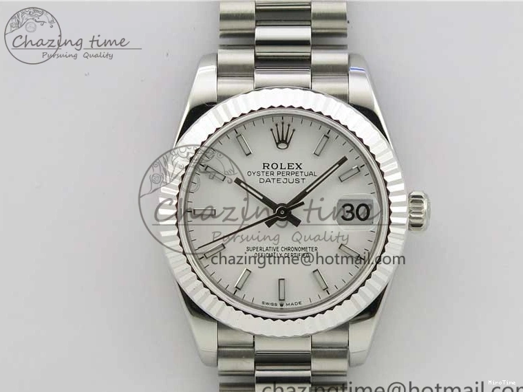 MiroTime 0322 Lightweight Datejust 31mm 278275 SS BP Maker Best Edition White Stick Markers Dial on SS President Bracelet 3100